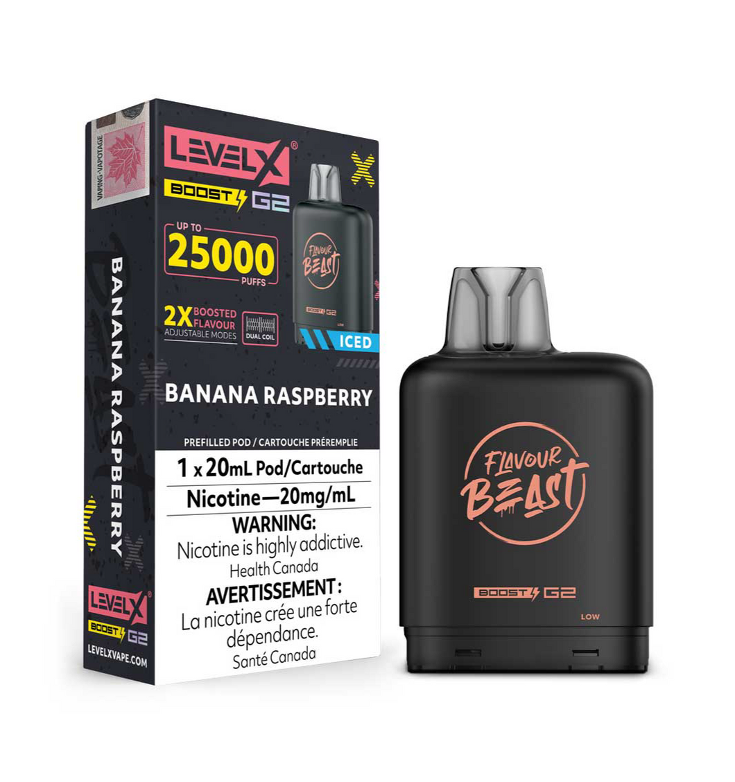 Flavour Beast Level X Boost G2 Banana Raspberry Iced 25k Puffs Pod (Provincial)