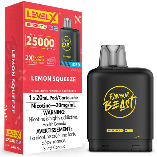 Flavour Beast Level X G2 Boost Lemon Squeeze Iced 25k Puffs Pod provincial