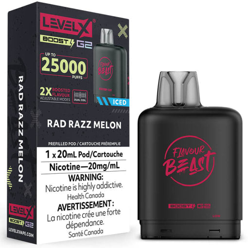 Flavour Beast Level X G2 Boost Rad Razz Melon Iced 25k Puffs Pod provincial