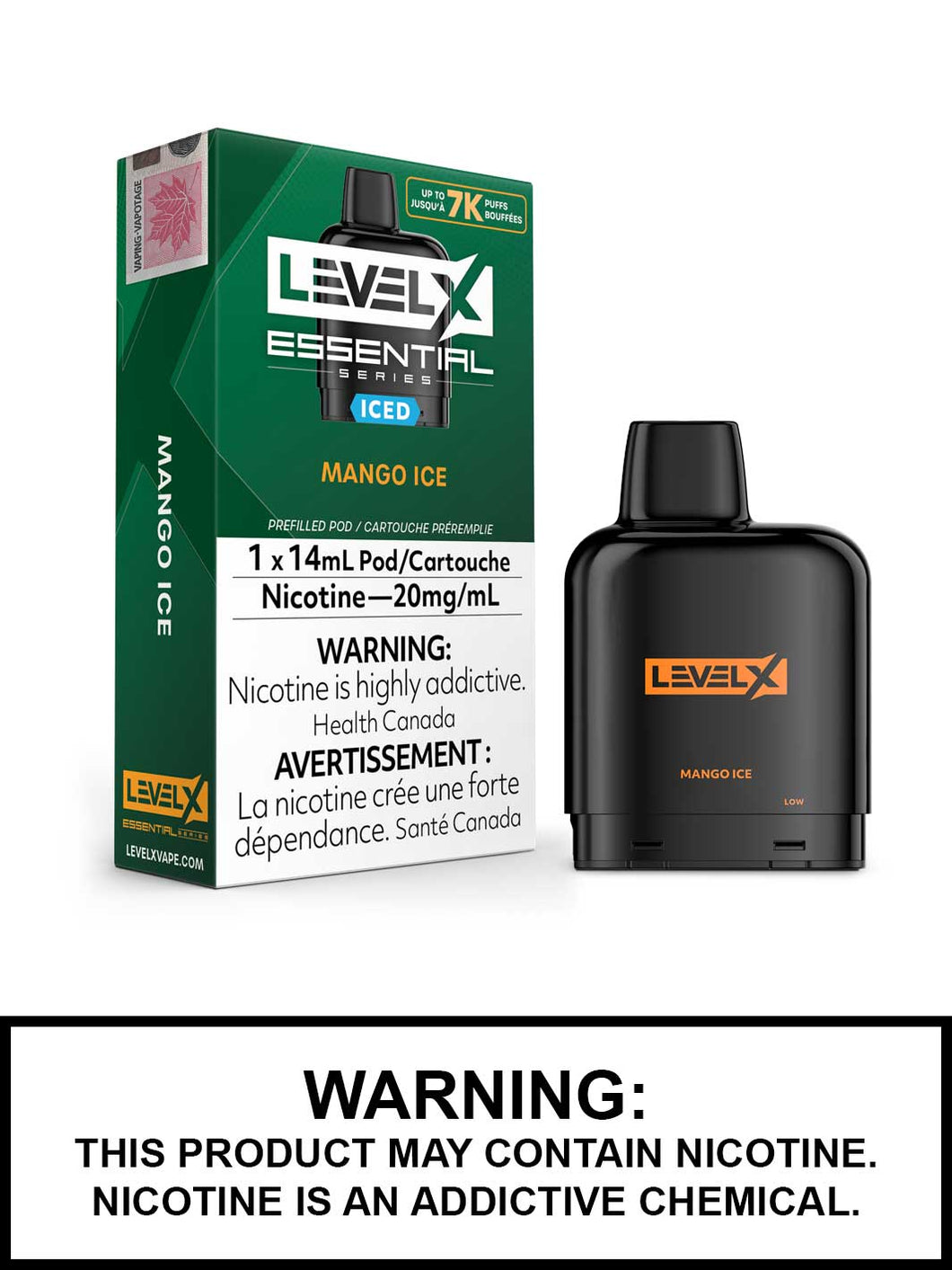 Level x pod essential series mango ice 7k puffs 20mg