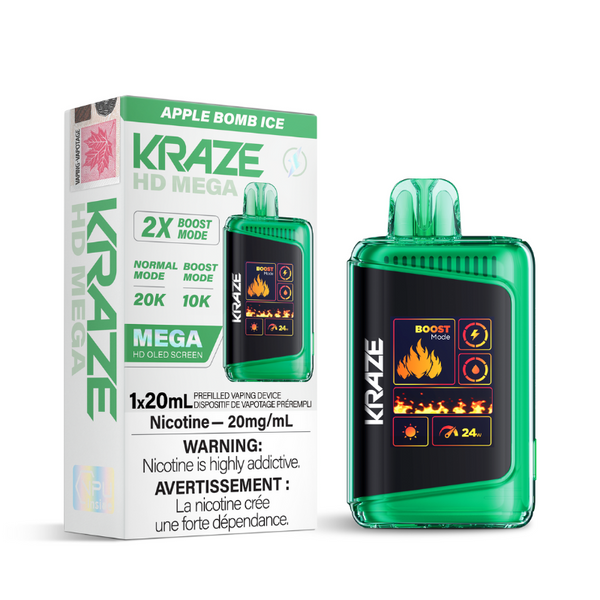 Kraze HD 20k puffs apple bomb ice 20mg disposable