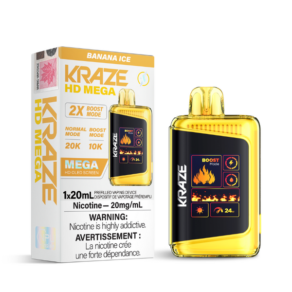 Kraze HD 20k puffs Banana Ice 20mg disposable