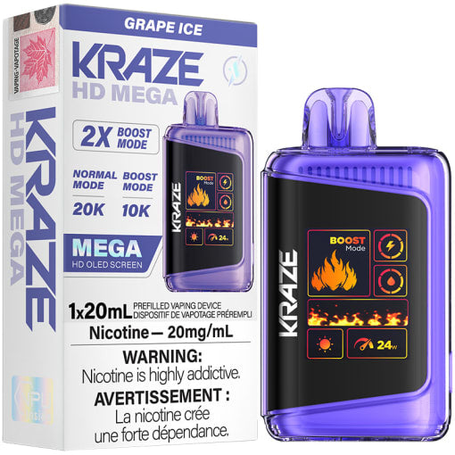 Kraze HD 20k puffs Grape Ice 20mg disposable