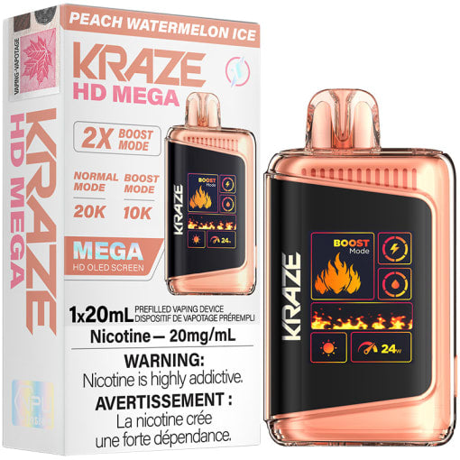 Kraze HD 20k puffs peach watermelon ice 20mg disposable