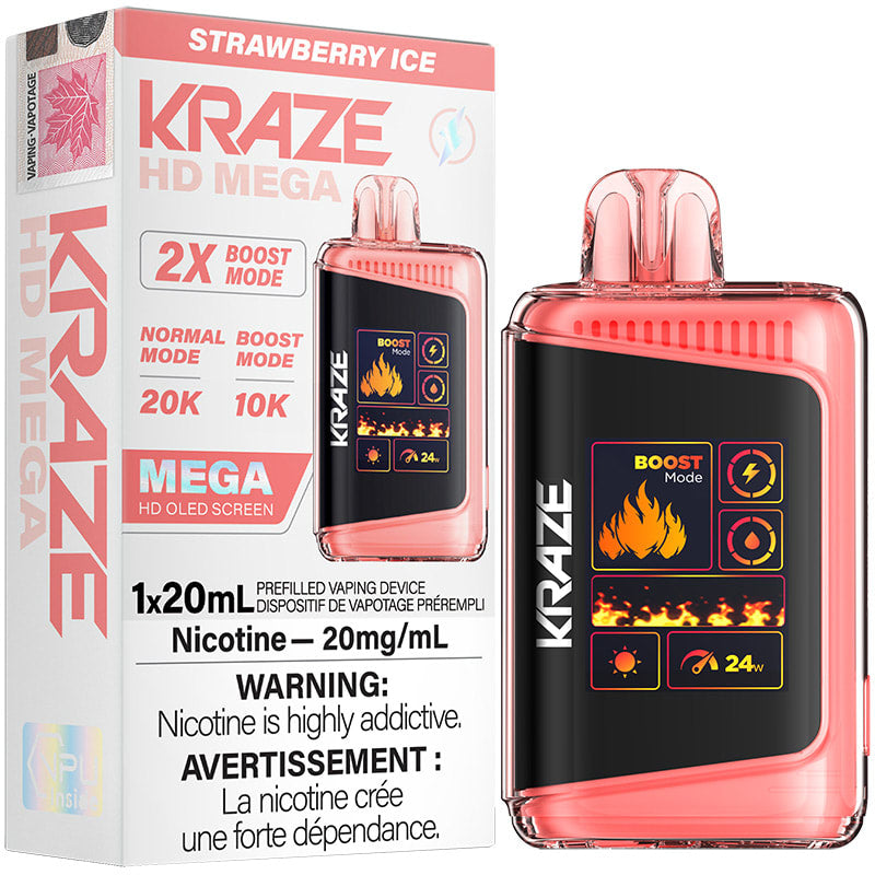 Kraze HD 20k puffs Strawberry Ice 20mg disposable