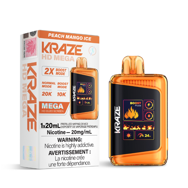 Kraze HD 20k puffs peach mango ice 20mg disposable