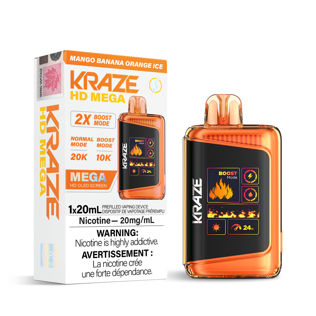 Kraze HD Mega 20k Mango Banana Orange Ice 20mg disposable provincial