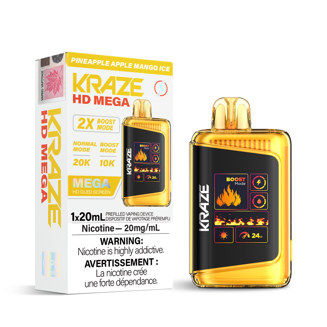 Kraze HD Mega 20k Pineapple Apple Mango Ice 20mg disposable provincial