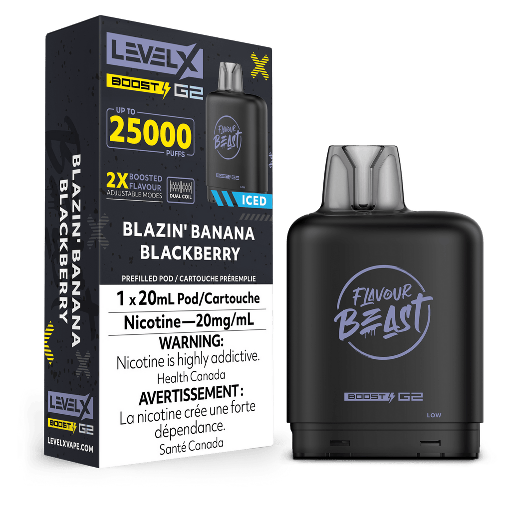 Flavour beast level x boost Blazin’ Banana Blackberry Iced 25k puffs pod