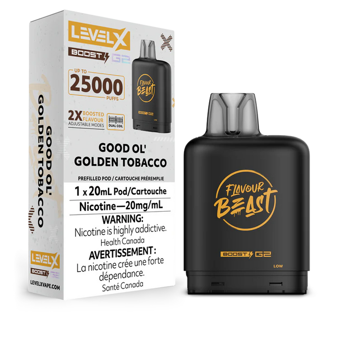 Flavour Beast Level x G2 Boost Good Ol’ Golden Tobacco 25k Puffs Pod provincial