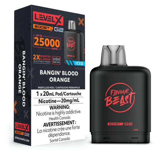 Flavour Beast Level X Boost G2 Bangin’ Blood Orange Iced 25k Puffs Pod provincial