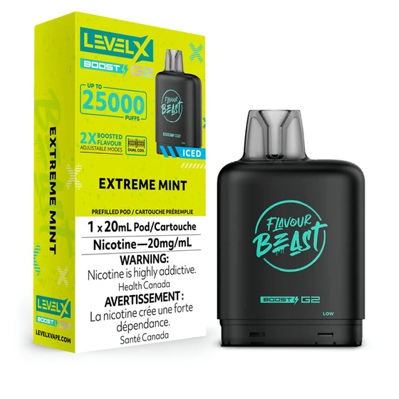 Flavour Beast Level X G2 Boost Extreme Mint Iced  25k Puffs Pod provincial