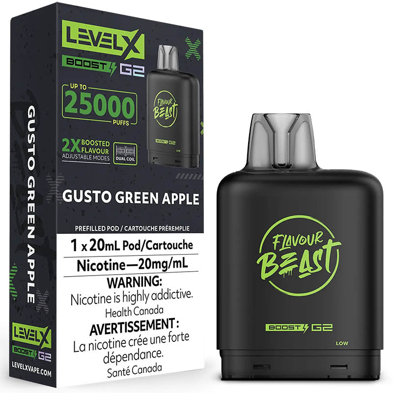 Flavour Beast Level X G2 Boost Gusto Green Apple 25k Puffs Pod provincial