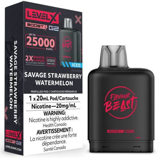 Flavour Beast Level X G2 Boost Savage Strawberry Watermelon Iced 25k Puffs Pod provincial