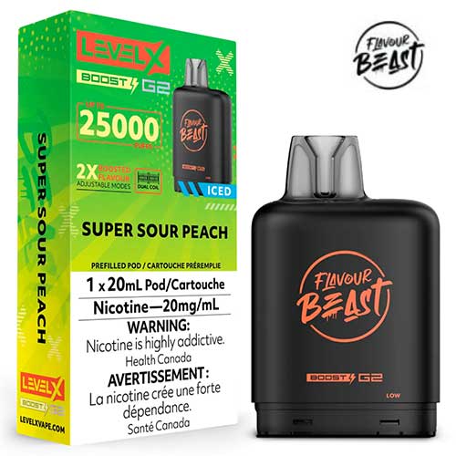 Flavour Beast Level X Boost G2 Super Sour Peach Iced 25k Puffs Pod (Provincial)