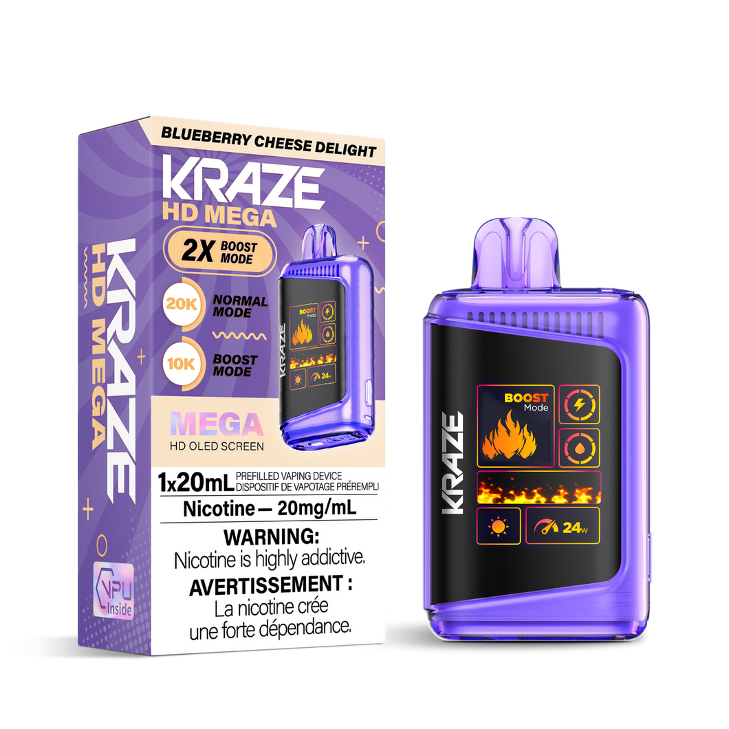 Kraze HD Mega 20k Blueberry Cheese Delight 20mg disposable provincial