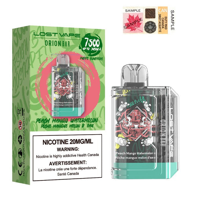 Lost vape orion bar 7500 puffs peach mango watermelon 20mg disposable