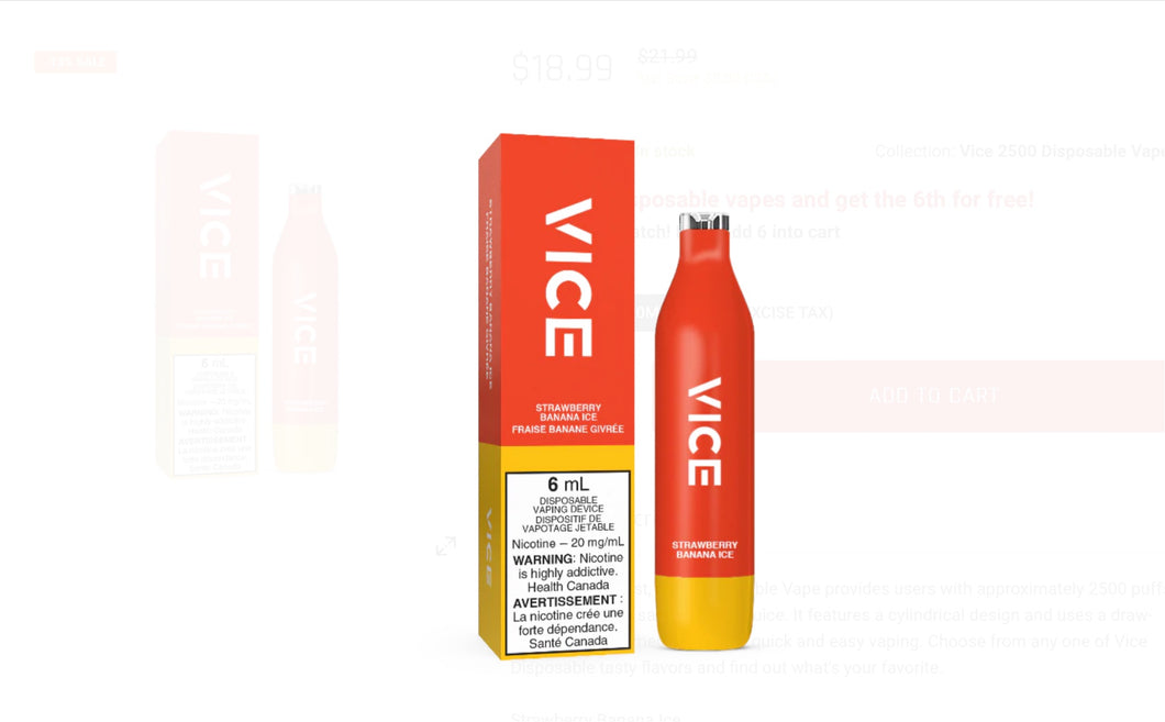 Vice 2500 Strawberry Banana Ice 20mg/ml disposable